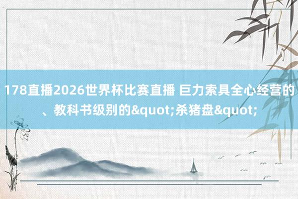 178直播2026世界杯比赛直播 巨力索具全心经营的、教科书级别的"杀猪盘"