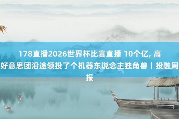 178直播2026世界杯比赛直播 10个亿, 高瓴好意思团沿