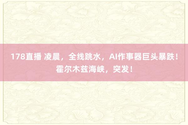 178直播 凌晨，全线跳水，AI作事器巨头暴跌！霍尔木兹海峡，突发！