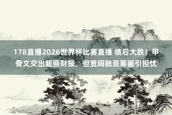 178直播2026世界杯比赛直播 绩后大跌!甲骨文交出靓丽财报,但宽阔融资筹画引担忧